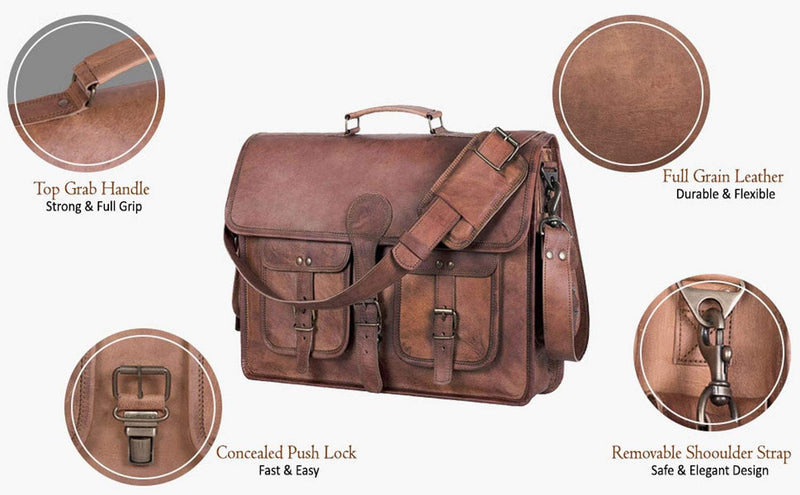 Unisex Handmade Leather Laptop Messenger Bag - Hana Exports