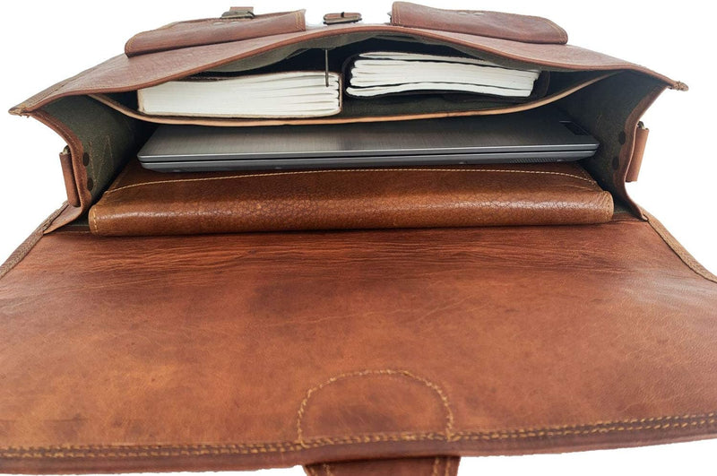 Unisex Handmade Leather Laptop Messenger Bag - Hana Exports