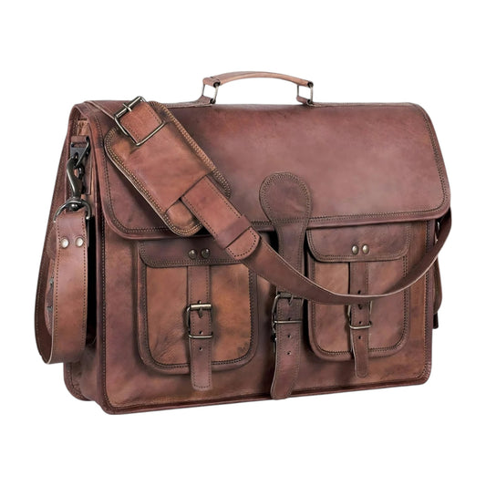 Unisex Handmade Leather Laptop Messenger Bag - Hana Exports