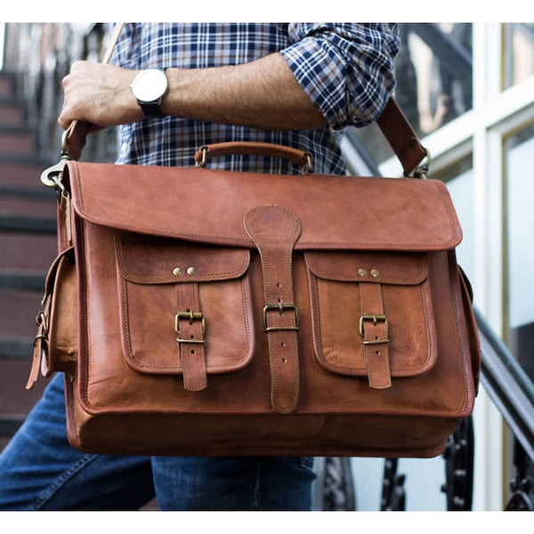 Handcrafted Genuine Leather Messenger Bag for Men - Versatile, Durable Laptop Shoulder Bag for Travel & Everyday Use (Available in 15”, 16”, 18”) - Hana Exports