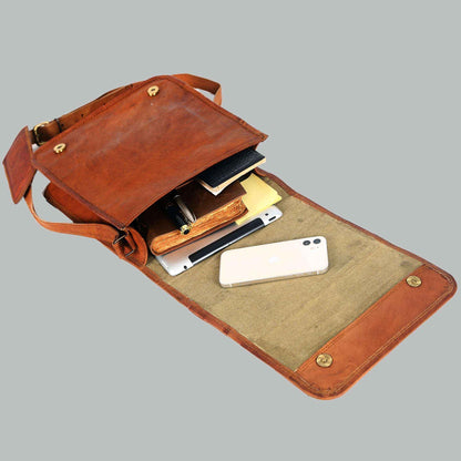Unisex Handmade Vintage Brown Leather Crossbody Bag