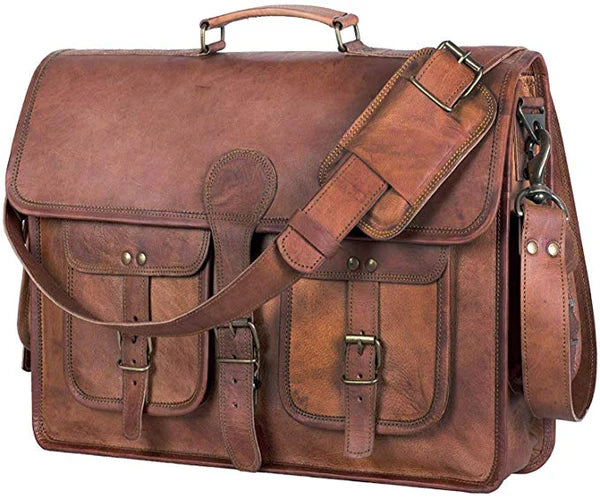 Handcrafted Genuine Leather Messenger Bag for Men - Versatile, Durable Laptop Shoulder Bag for Travel & Everyday Use (Available in 15”, 16”, 18”) - Hana Exports