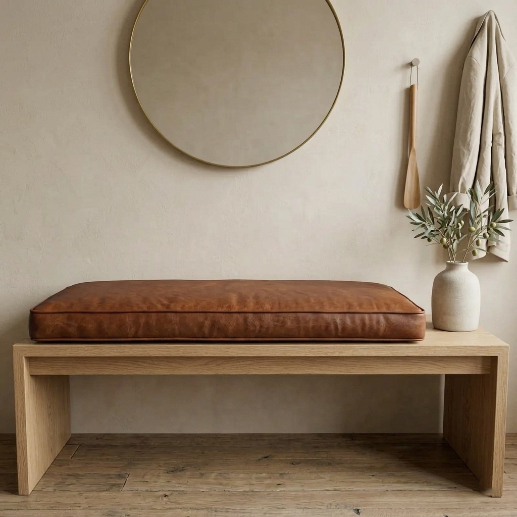 Handmade Leather Bench Cushion – Custom Size & Color