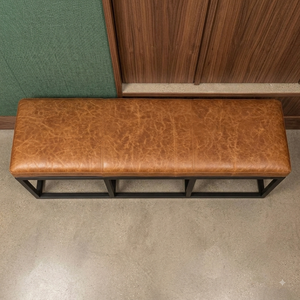 Custom Leather Bench Cushion – Handmade Full-Grain Leather