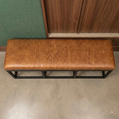 Custom Leather Bench Cushion – Handmade Full-Grain Leather