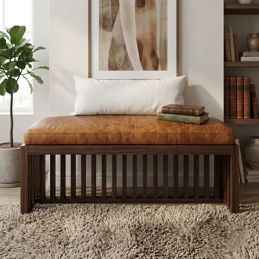 Full-Grain Leather Bench Cushion – Custom Handmade