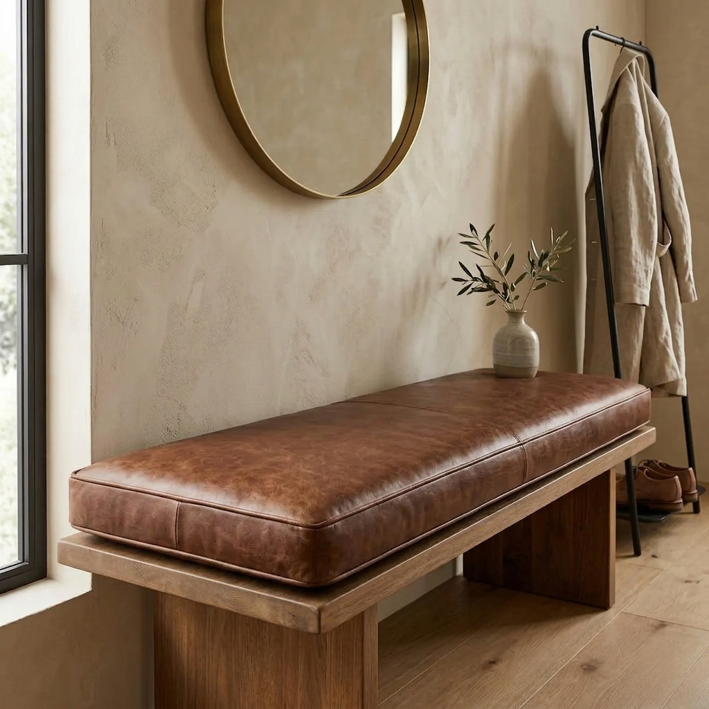 Handmade Leather Bench Cushion – Custom Size & Color