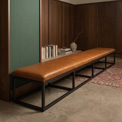 Custom Leather Bench Cushion – Handmade Full-Grain Leather
