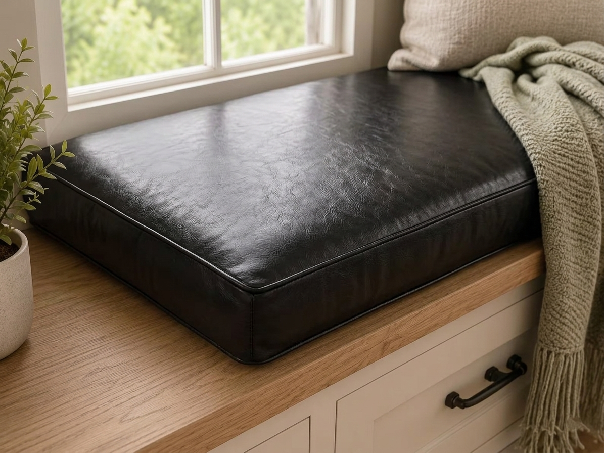 Black Leather Bench Cushion – Handmade Custom Size