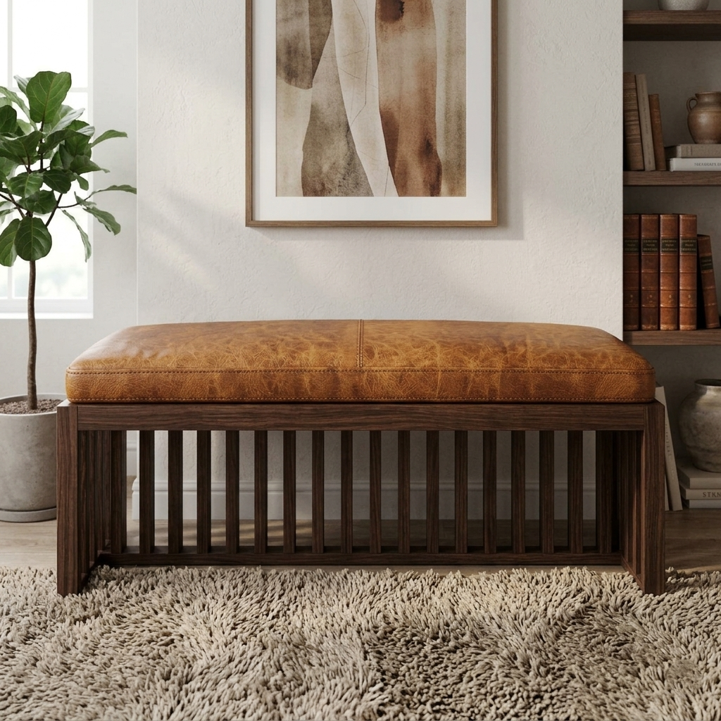 Full-Grain Leather Bench Cushion – Custom Handmade