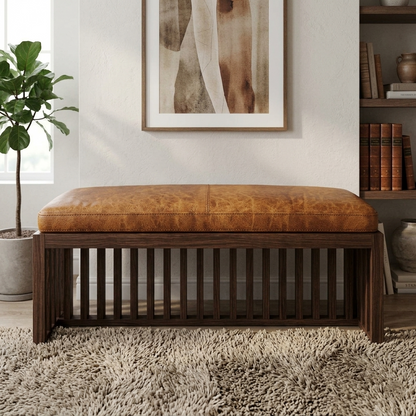 Full-Grain Leather Bench Cushion – Custom Handmade