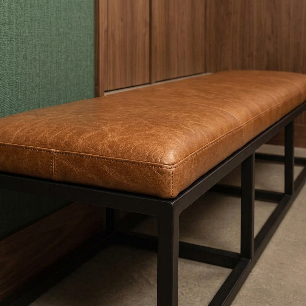 Custom Leather Bench Cushion – Handmade Full-Grain Leather