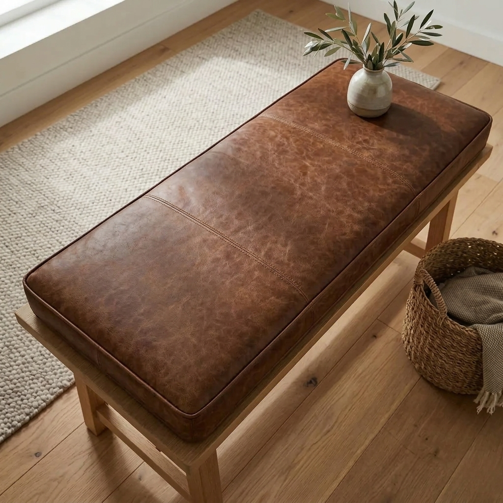 Handmade Leather Bench Cushion – Custom Size & Color
