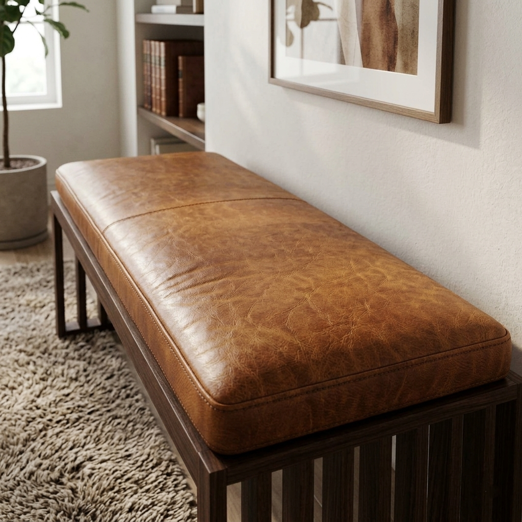 Full-Grain Leather Bench Cushion – Custom Handmade