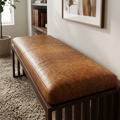 Full-Grain Leather Bench Cushion – Custom Handmade