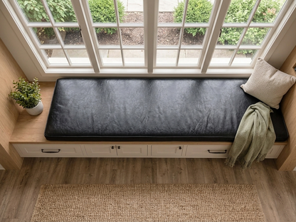 Black Leather Bench Cushion – Handmade Custom Size