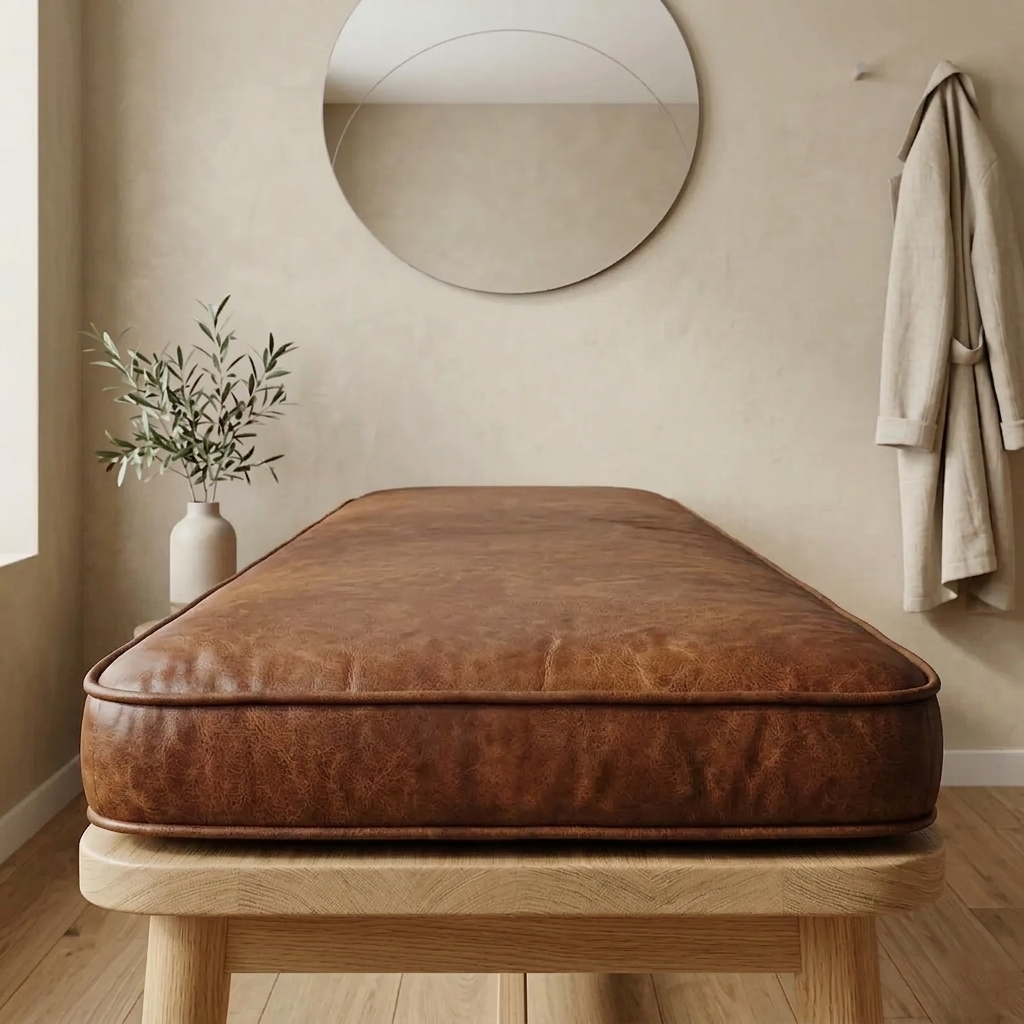 Handmade Leather Bench Cushion – Custom Size & Color
