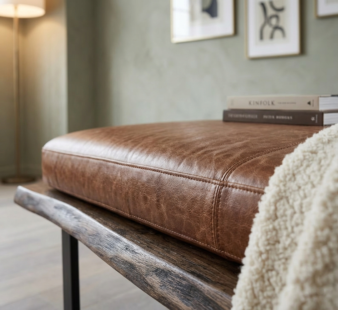 Handcrafted Leather Bench Cushion – Custom Size, Full-Grain Buffalo Leather