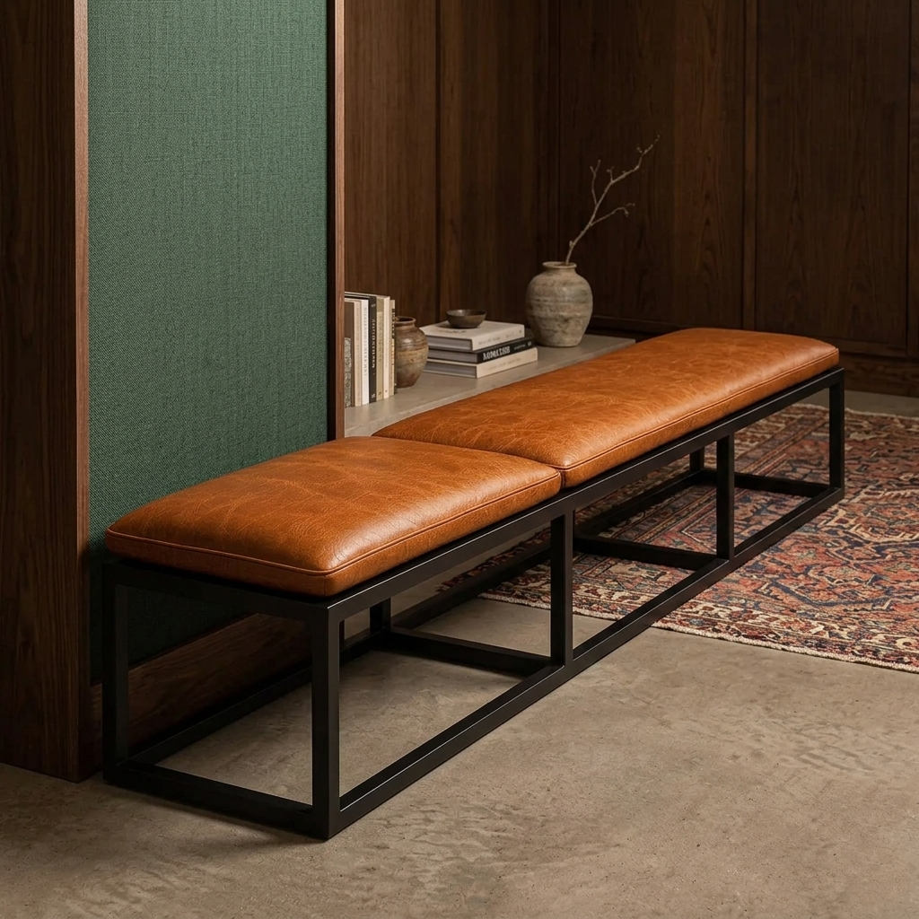 Custom Leather Bench Cushion – Handmade Full-Grain Leather