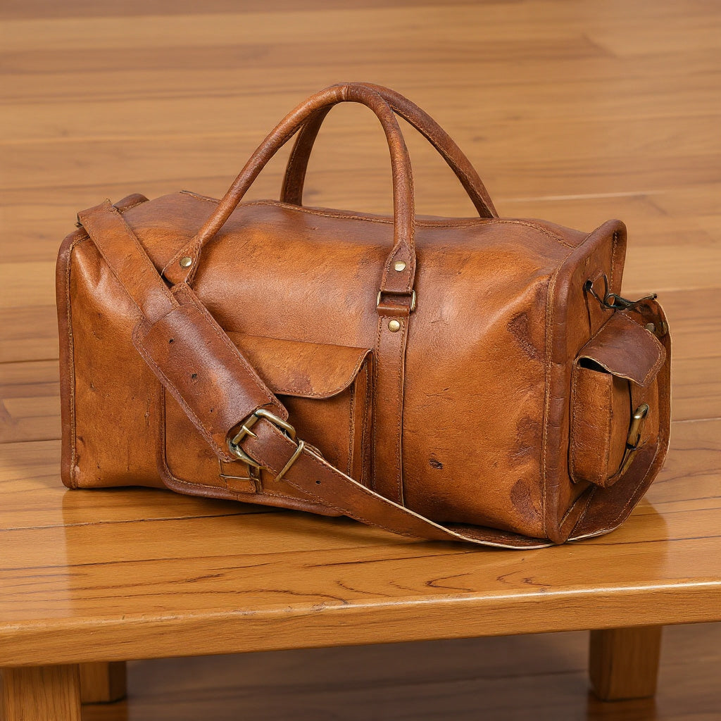 Unisex Square Leather Duffel Bag – Stylish, Durable
