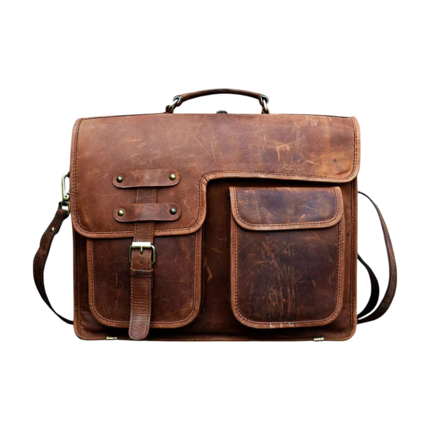 Men's Large Genuine Full Grain Leather Messenger Bag