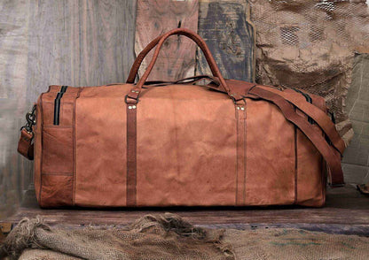 Personalized Handmade Goat Leather Duffel Bag