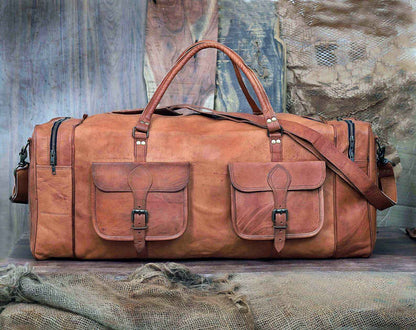 Personalized Handmade Goat Leather Duffel Bag