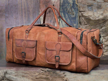 Personalized Handmade Goat Leather Duffel Bag