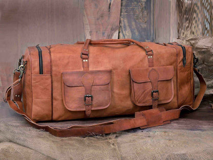 Personalized Handmade Goat Leather Duffel Bag