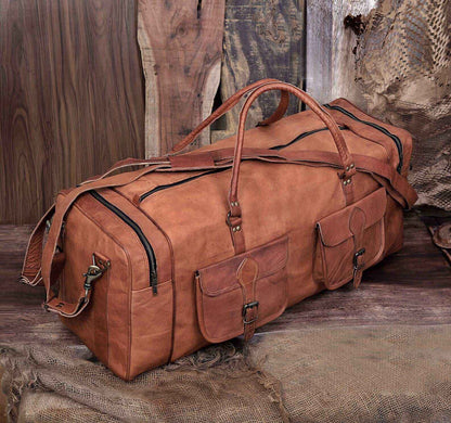 Personalized Handmade Goat Leather Duffel Bag