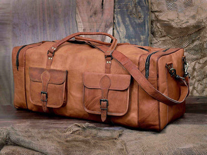 Personalized Handmade Goat Leather Duffel Bag