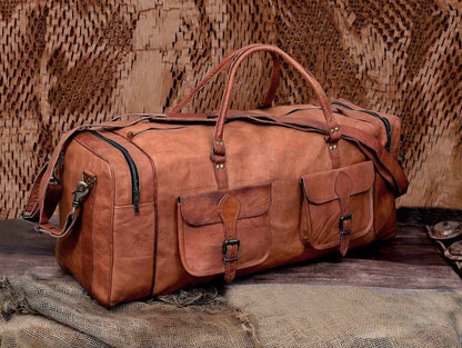 Personalized Handmade Goat Leather Duffel Bag