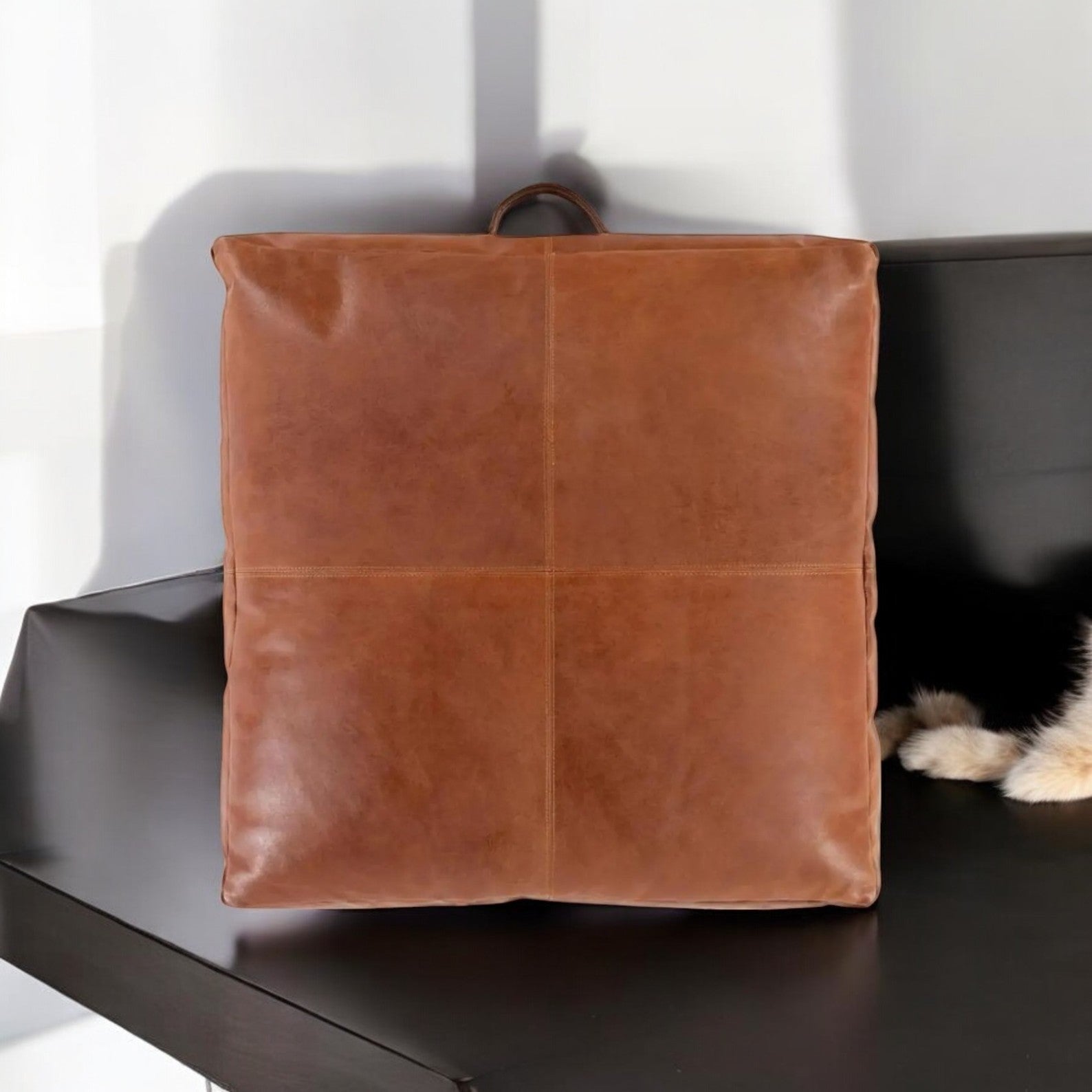 Customized Genuine Leather Seat Cushion Cover, Personalized Dog Accessories , Meditation cushion, Floor Cushion Cover, Leather Pet Floor - Hana Exports
