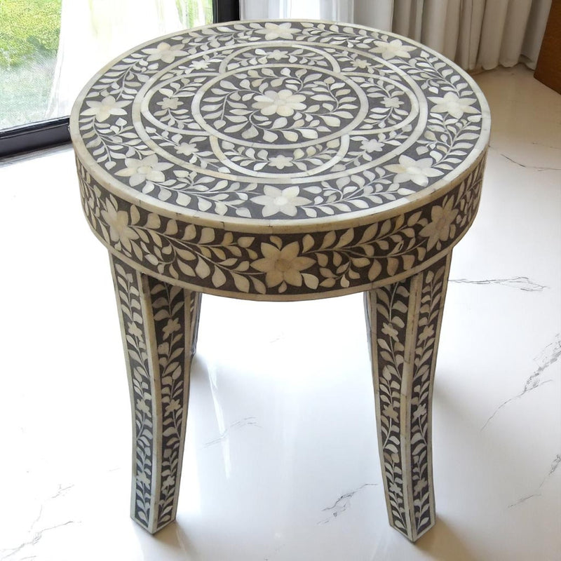 Handmade Bone Inlay Side Table – Modern Pattern Wood & Resin Table by HANA EXPORTS