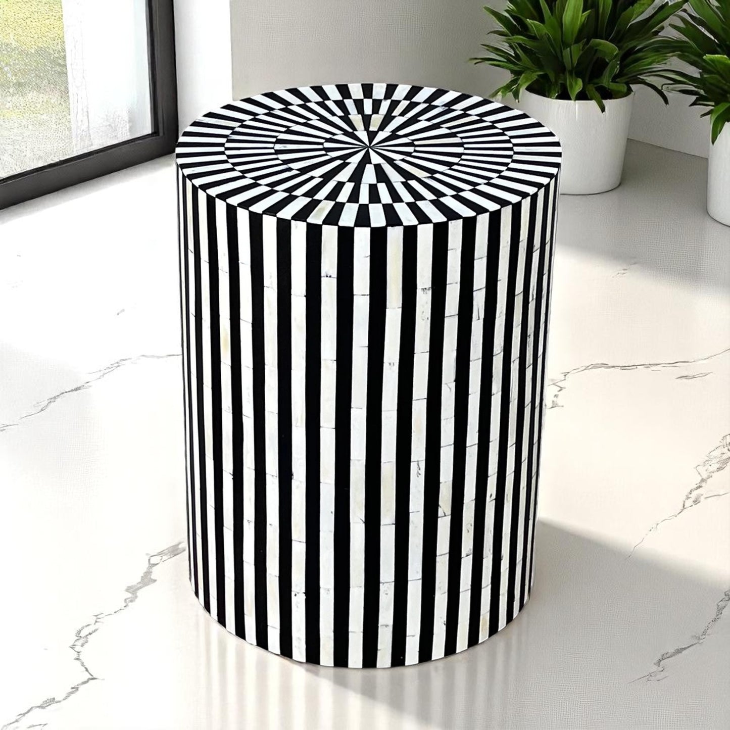 Handmade Bone Inlay Side Table – Camel Bone Resin Wood End Table by HANA EXPORTS