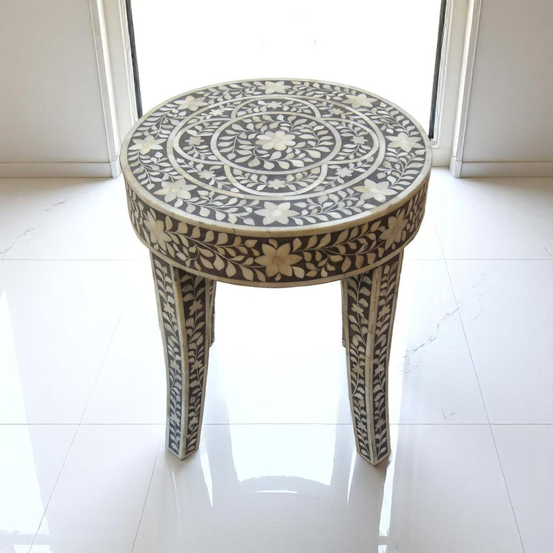 Handmade Bone Inlay Side Table – Modern Pattern Wood & Resin Table by HANA EXPORTS