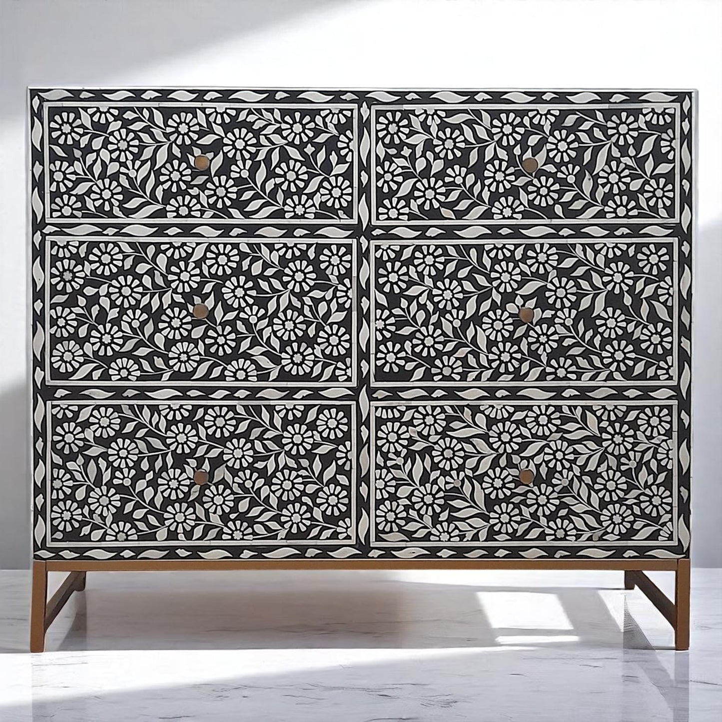 Handmade Bone Inlay Modern Sideboard Cabinet – Wooden Inlay Storage Furniture