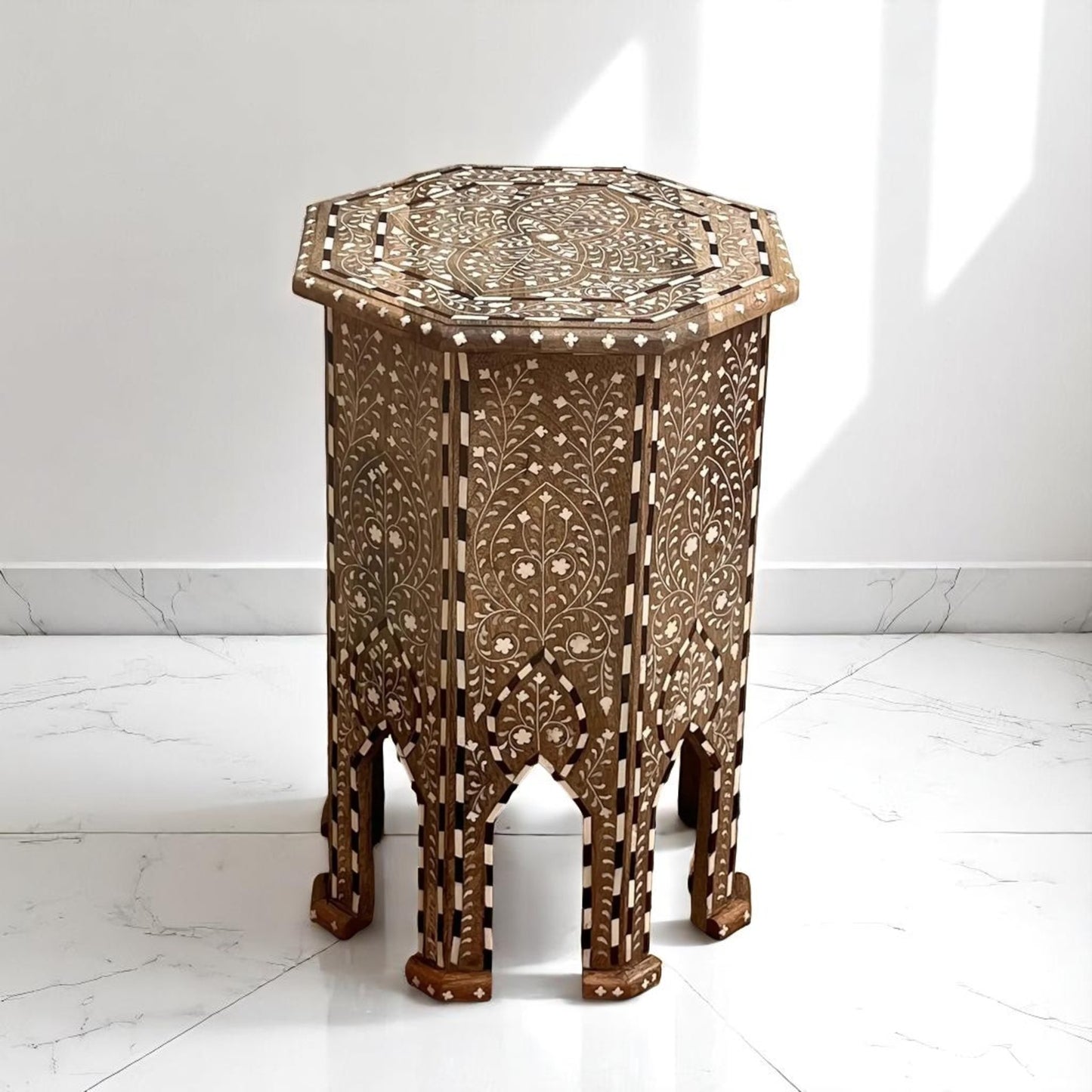 Handmade Bone Inlay Side Table – Camel Bone & Resin End Table by HANA EXPORTS