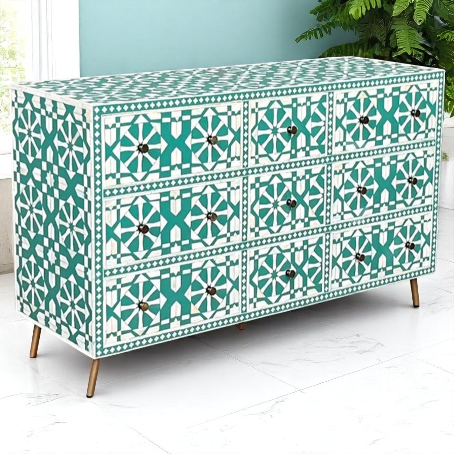 Handmade Bone Inlay Sideboard Cabinet – Wood, Resin & Camel Bone by Hana Exports