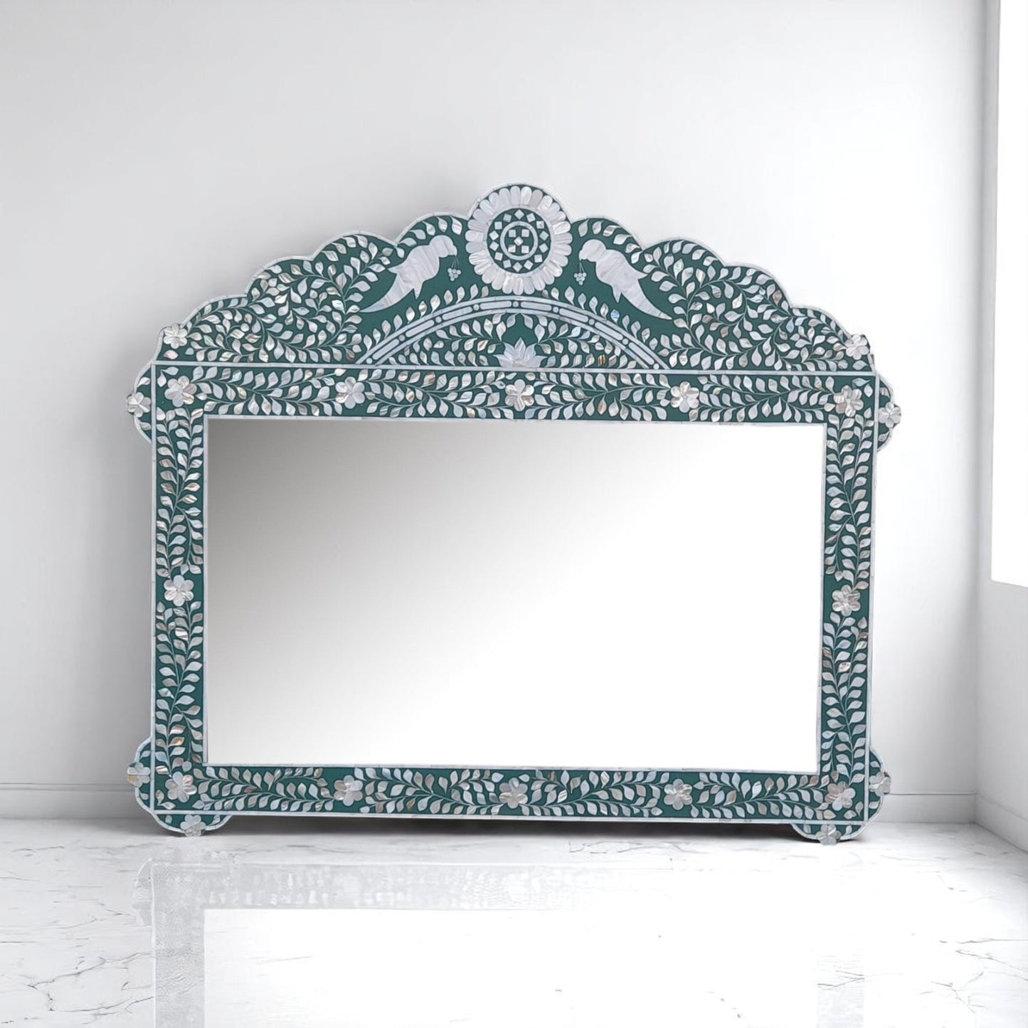 Handmade MOP Inlay Mirror Frame – Elegant Modern Mother of Pearl Design by HANA EXPORTS