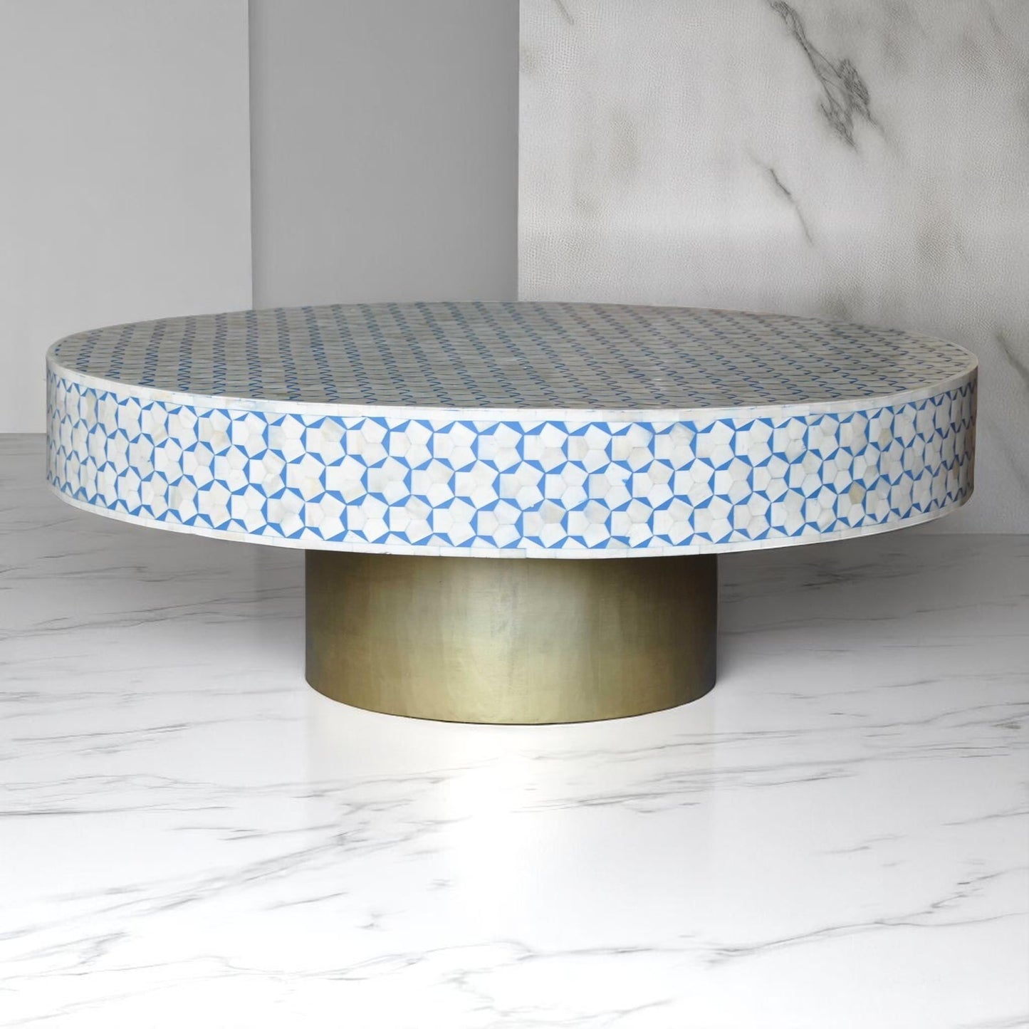 Handmade Wooden Bone Inlay Coffee Table with Modern Pattern – Unique Crafted Furniture