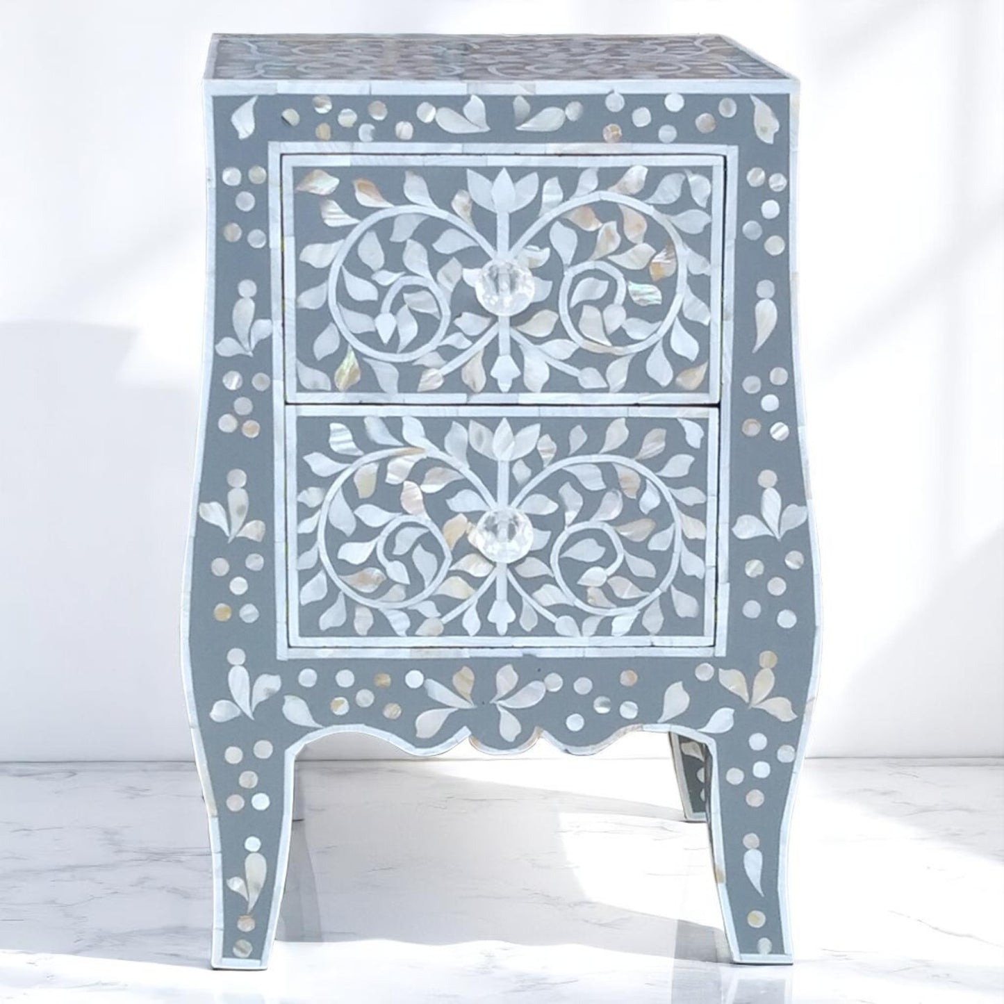 Handmade MOP Inlay Bedside Table | Mother of Pearl Nightstand
