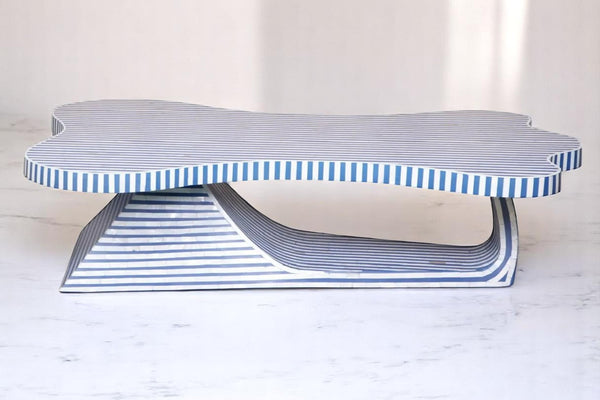 Bone Inlay Striped Coffee Table – Modern Bone Inlay Center Table, Handmade Inlay Furniture
