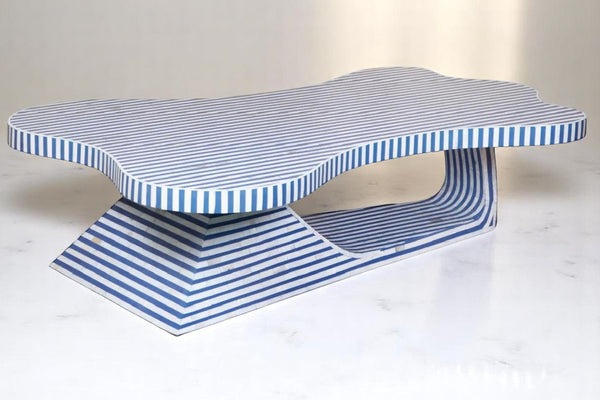 Bone Inlay Striped Coffee Table – Modern Bone Inlay Center Table, Handmade Inlay Furniture