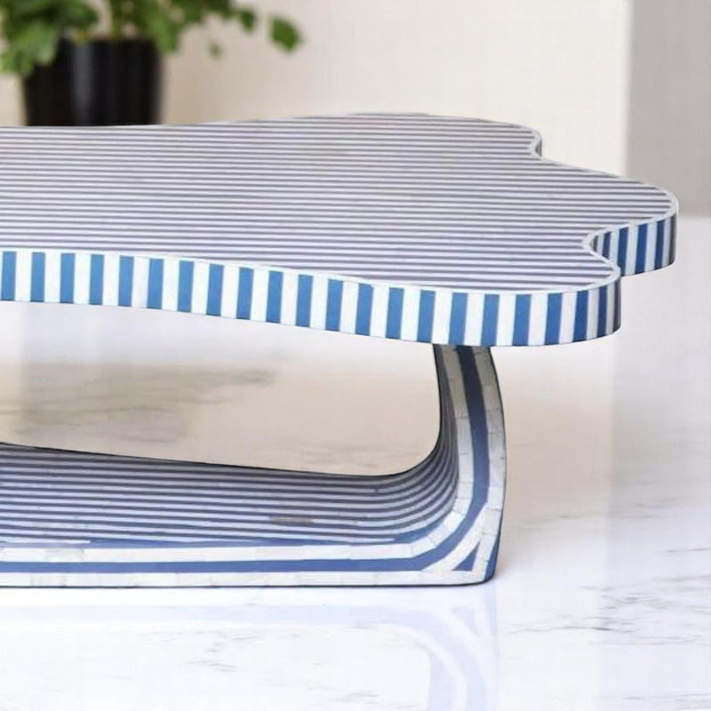 Bone Inlay Striped Coffee Table – Modern Bone Inlay Center Table, Handmade Inlay Furniture