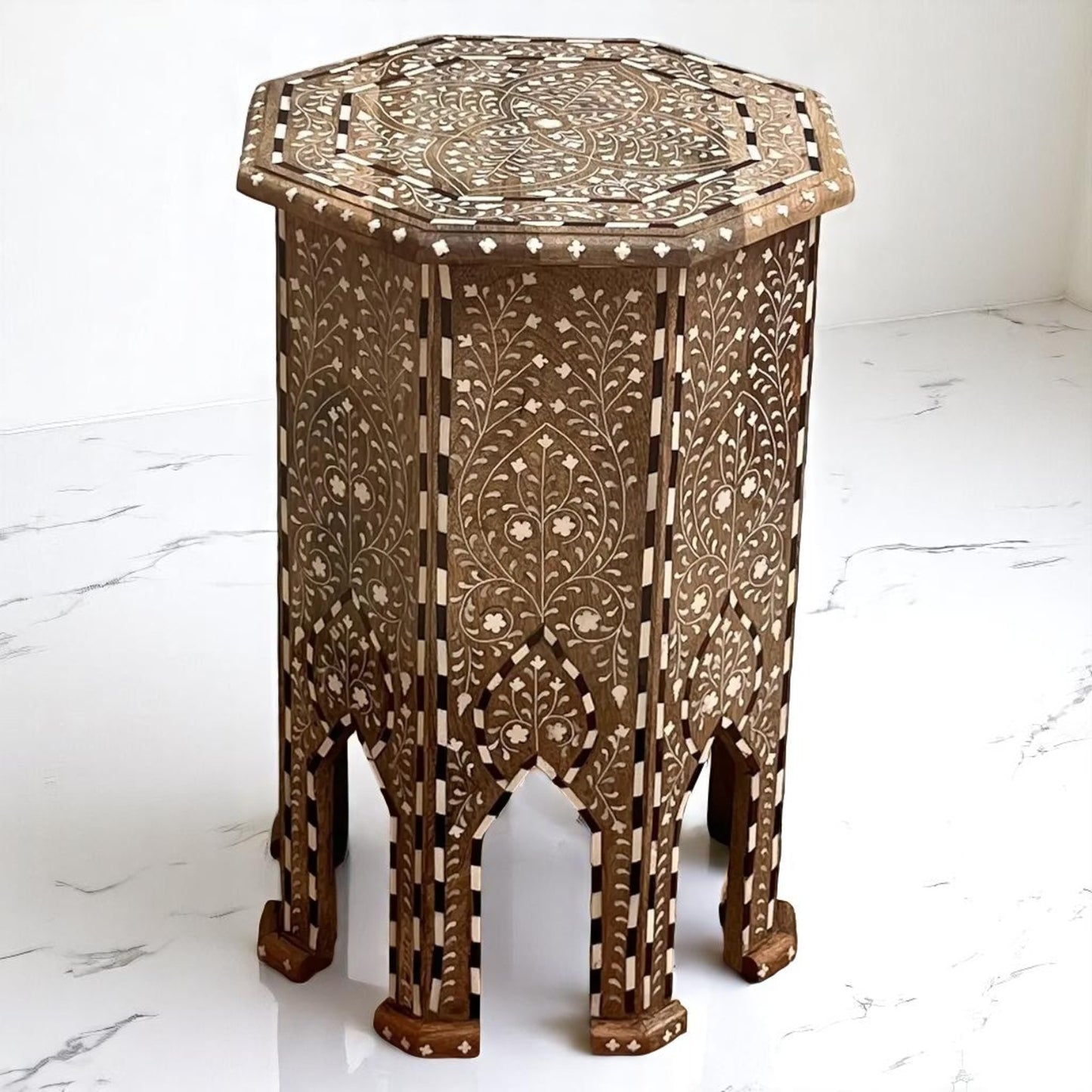 Handmade Bone Inlay Side Table – Camel Bone & Resin End Table by HANA EXPORTS