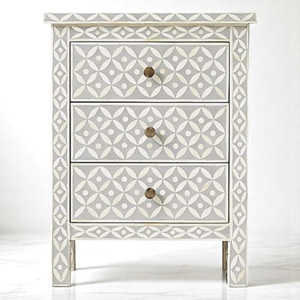 Bone Inlay Side Table with Storage, Nightstand, Bedside Table – Handmade Indian Inlay Furniture