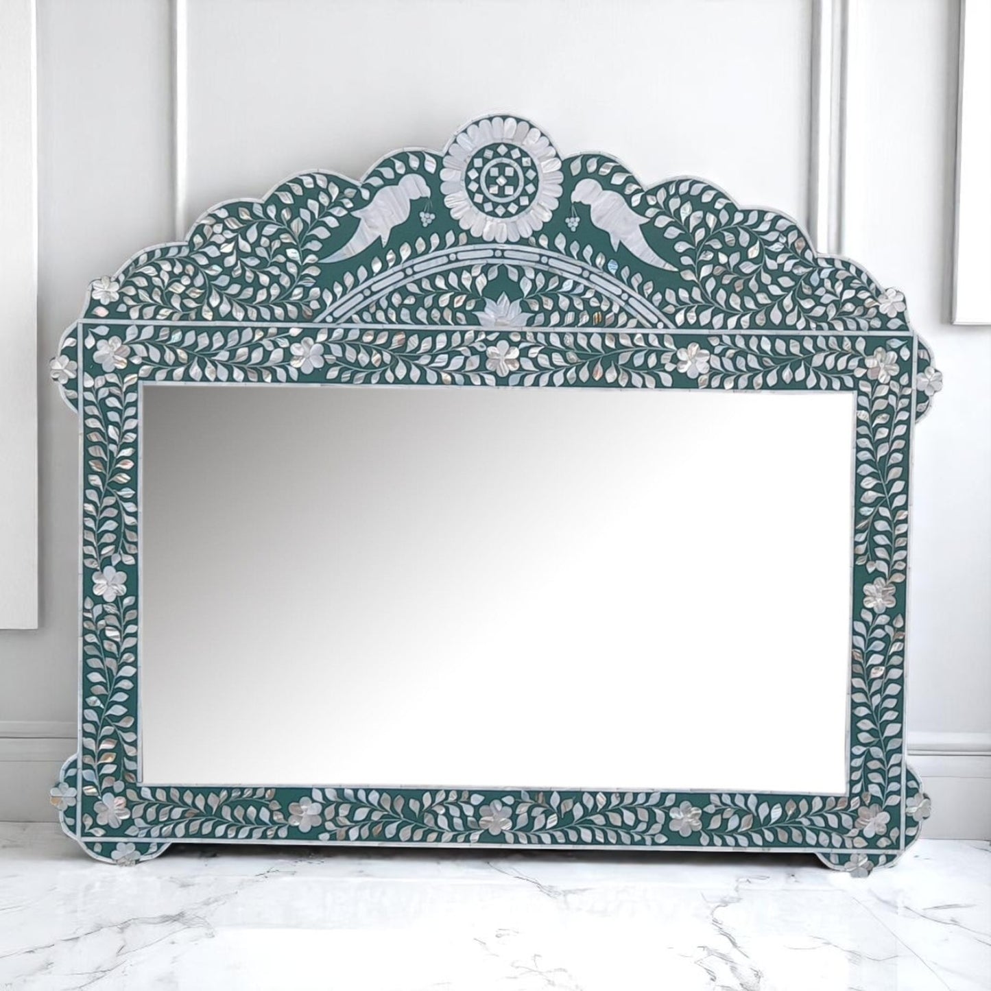Handmade MOP Inlay Mirror Frame – Elegant Modern Mother of Pearl Design by HANA EXPORTS