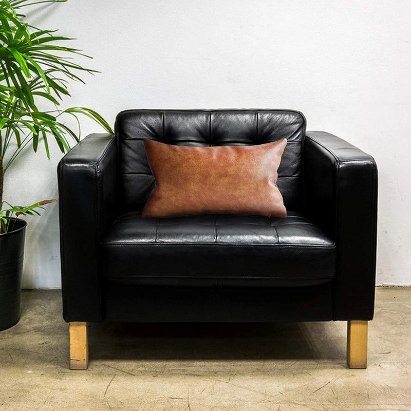 Brown Leather Lumbar Pillow Cover Leather Decorative Throw Pillow - Hana Exports