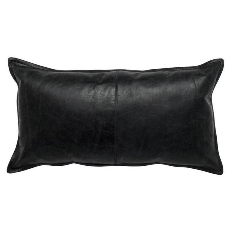 Leather's Lambskin Leather Cushion Cover, Hand Made Leather Cover Housewarming BLACK Rectangle Pillow Cover, Couch Decorative Cushion - Hana Exports